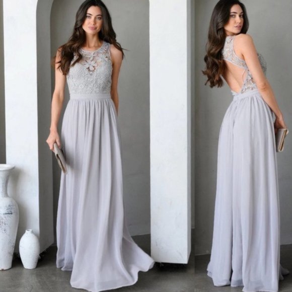Maniju Lulus Savannah Nights Sleeveless Open Back Gown Maxi Dress Grey Gray New - Picture 1 of 16